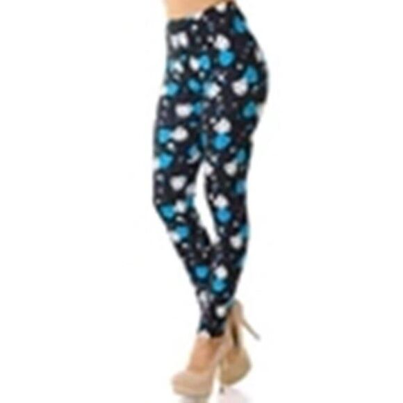 Plus Size All Over Blue and White Comedy‎ Tragedy Mask Legging Print - Picture 6 of 9